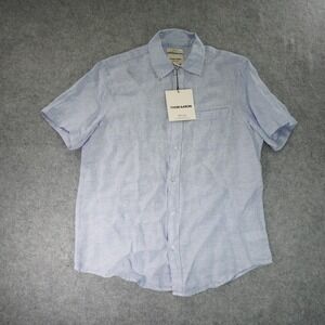 Thom Aaron Shirt Mens Medium Blue 100% Linen Button Up European Grown Flax